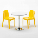 Long Island Set Made of a 70x70cm White Round Table with Steel Pedestal Base and 2 Colourful Ice Chairs Measures
