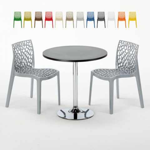 Cosmopolitan Set Made of a 70x70cm Black Round Table and 2 Colourful Gruvyer Chairs