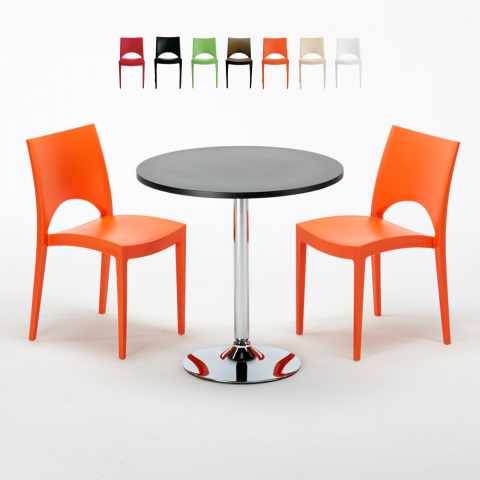 Cosmopolitan Set Made of a 70x70cm Black Round Table and 2 Colourful Paris Chairs Promotion