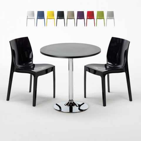 Cosmopolitan Set Made of a 70x70cm Black Round Table and 2 Colourful Ice Chairs Promotion