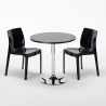 Cosmopolitan Set Made of a 70x70cm Black Round Table and 2 Colourful Ice Chairs Measures