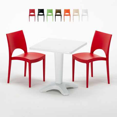 PATIO Set Made of a 70x70cm White Square Table and 2 Colourful Paris Chairs Promotion