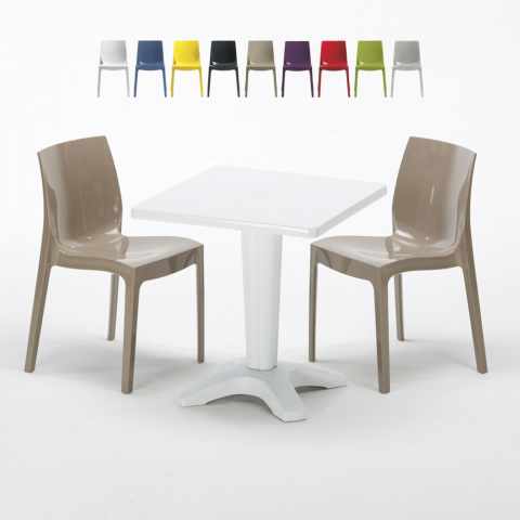 PATIO Set Made of a 70x70cm White Square Table and 2 Colourful Ice Chairs