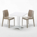 PATIO Set Made of a 70x70cm White Square Table and 2 Colourful Ice Chairs Measures