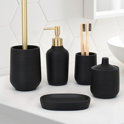 Black bathroom accessory set soap dish toilet brush holder Ebony Promotion