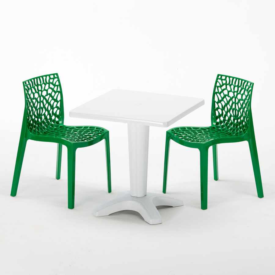 PATIO Set Made Of A 70x70cm White Square Table And 2 Colourful Gruvyer Chairs