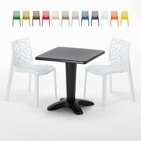 AIA Set Made of a 70x70cm Black Square Table and 2 Colourful Gruvyer Chairs