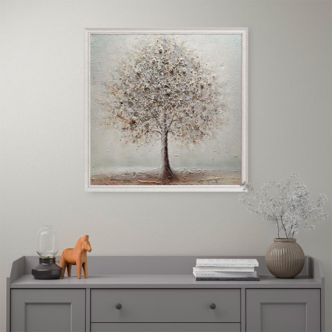 Hand-painted canvas silver-plated tree frame 100x100cm W641 Promotion