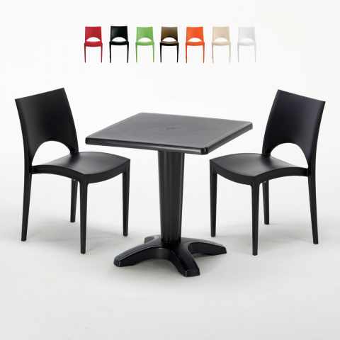 AIA Set Made of a 70x70cm Black Square Table and 2 Colourful Paris Chairs