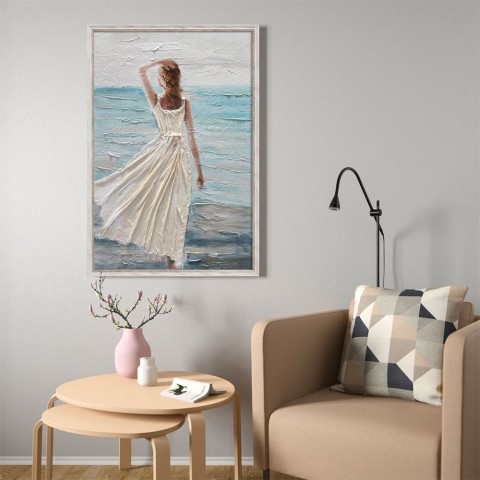 Hand-painted canvas relief woman beach 60x90cm W713 Promotion