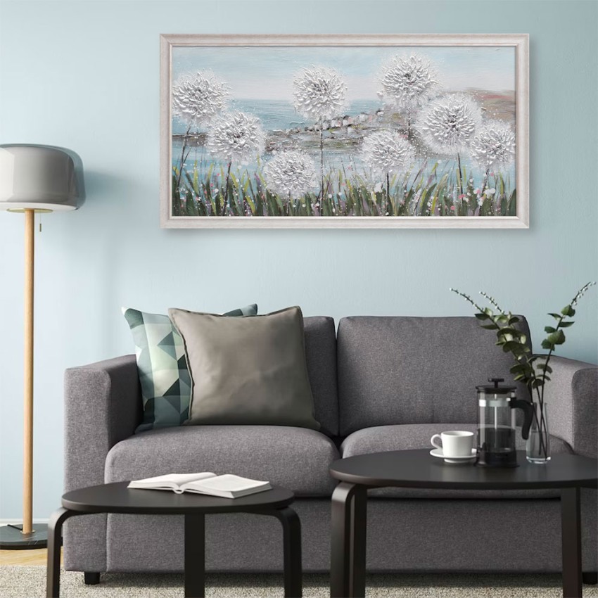 Hand-Painted Canvas Painting of Field Flowers with Dandelions, Framed 60x120cm W726 Promotion