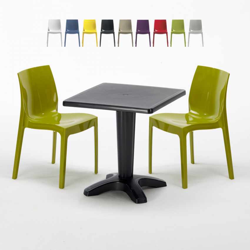 AIA Set Made of a 70x70cm Black Square Table and 2 Colourful Ice Chairs Promotion