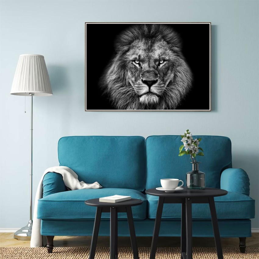 Photographic print lion white black frame 70x100cm Unika 0028 Promotion