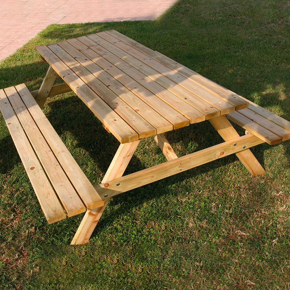 Outdoor Wooden Picnic Table with Benches for Garden 180x150cm