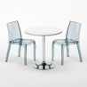 Silver Set Made of a 70x70cm White Round Table and 2 Colourful Transparent Cristal Light Chairs Discounts