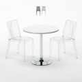 Silver Set Made of a 70x70cm White Round Table and 2 Colourful Transparent Dune Chairs Promotion