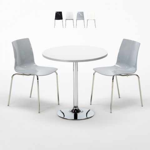 Silver Set Made of a 70x70cm White Round Table and 2 Colourful Lollipop Chairs