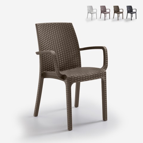 Stock 18 stackable rattan chairs with armrests outdoor garden Indiana BICA Promotion