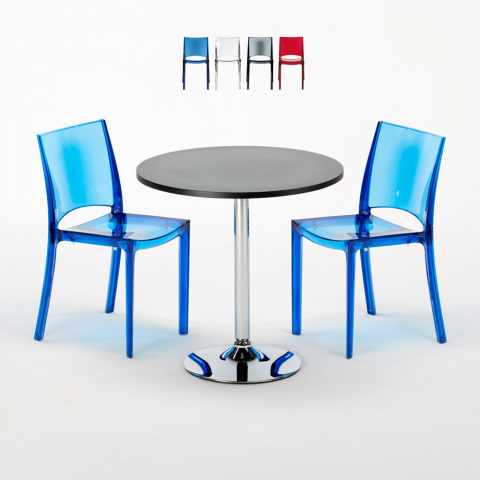 GHOST Set Made of a 70x70cm Black Round Table and 2 Colourful Transparent B-Side Chairs