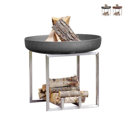 Garden brazier with barbecue wood holder Ø 63cm rust steel Nagliai Promotion
