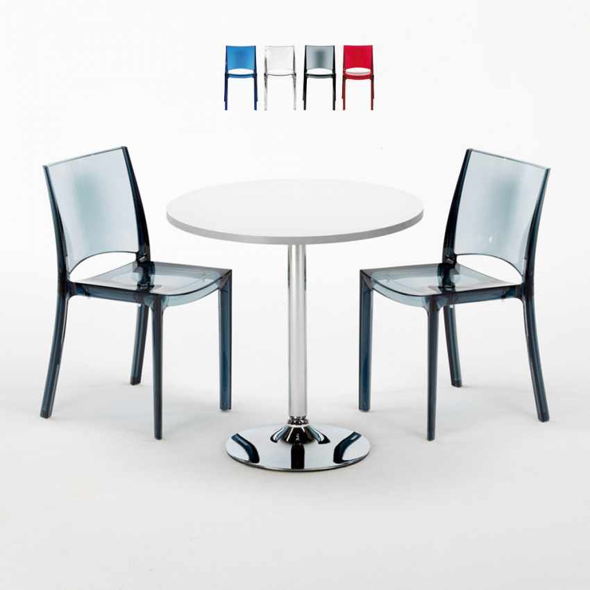 Spectre Set Made of a 70x70cm White Round Table and 2 Colourful Transparent B-Side Chairs Promotion