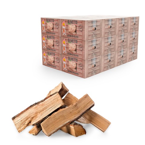 Olive firewood 240kg for fireplace in box on pallet Olivetto Promotion
