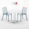 TERRace Set Made of a 70x70cm White Square Table and 2 Colourful Transparent Cristal Light Chairs Promotion