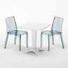 TERRace Set Made of a 70x70cm White Square Table and 2 Colourful Transparent Cristal Light Chairs Discounts