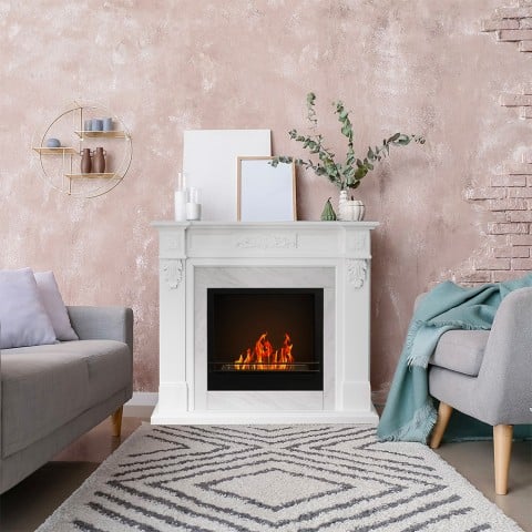 Bioethanol floor-standing fireplace with white marble-effect frame Truman Promotion