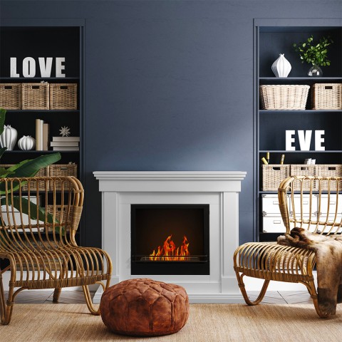 Bioethanol fireplace with white frame classic style floor standing Clinton Promotion