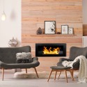 Wall-mounted ecological bioethanol fireplace with Livorno Black glass Measures