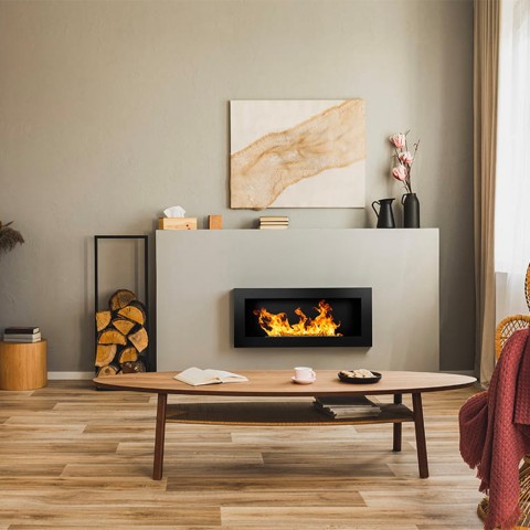 Modern bioethanol fireplace with recessed wall frame Lucca Black Promotion