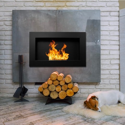 Modern recessed wall-mounted bioethanol fireplace with Pisa Black frame Promotion