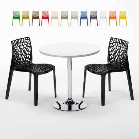 Long Island Set Made of a 70x70cm White Round Table with Steel Pedestal Base and 2 Colourful Gruvyer Chairs Promotion