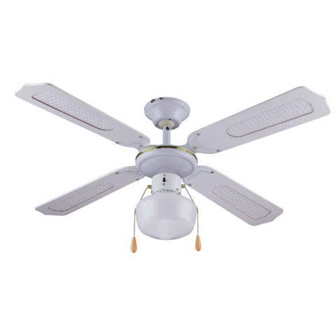 Ceiling fan white with light 4-blade wooden fan 105cm Salig Promotion