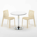 Long Island Set Made of a 70x70cm White Round Table with Steel Pedestal Base and 2 Colourful Gruvyer Chairs 