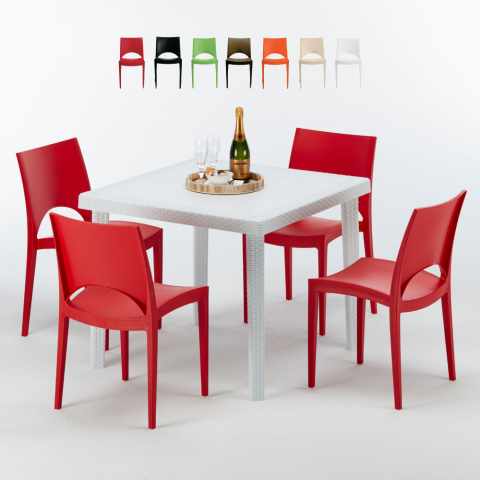 Love Set Made of a 90x90cm White Square Table and 4 Colourful Paris Chairs