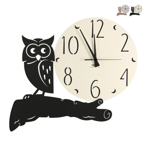 Handcrafted modern round metal wall clock Owl Ceart Promotion