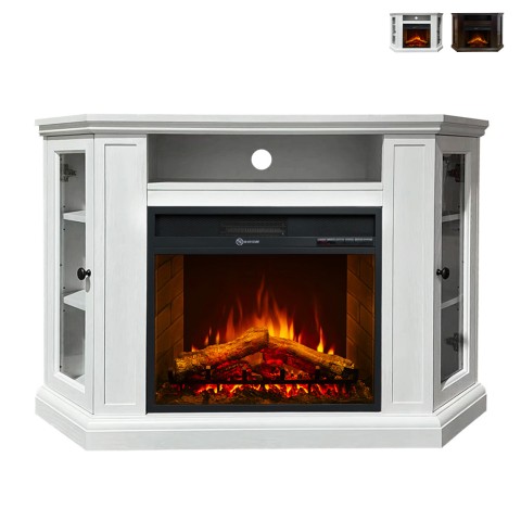 Electric floor-standing corner fireplace in wood White W126 x D78 x H83 Madison Promotion