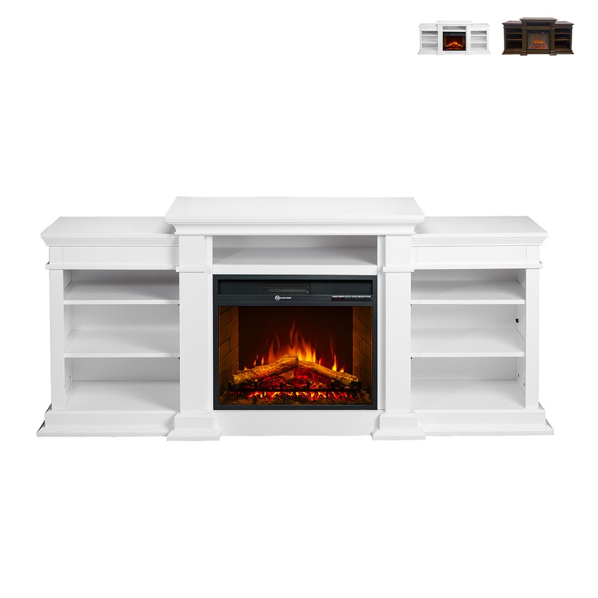 White Freestanding Electric Fireplace Wood L179 x W48 x H85 Biden Promotion