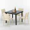 PASSION Set Made of a 90x90cm Black Square Table and 4 Colourful Paris Chairs Model