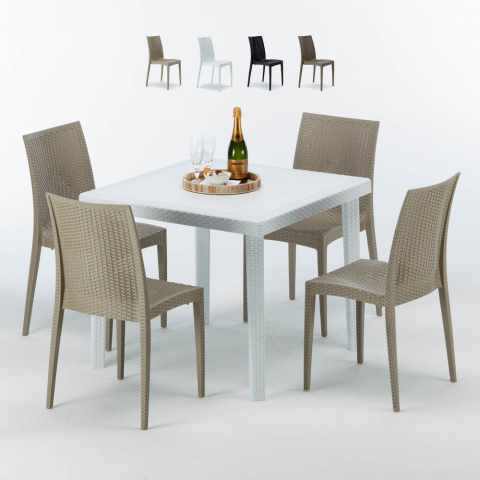 Love Set Made of a 90x90cm White Square Table and 4 Colourful Bistrot Chairs