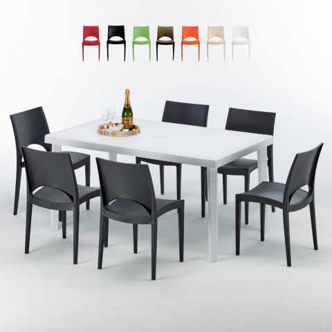SummerLIFE Set Made of a 150x90cm White Rectangular Table and 6 Colourful Paris Chairs