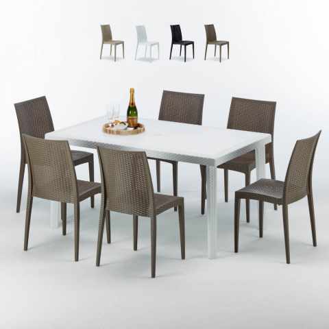 SummerLIFE Set Made of a 150x90cm White Rectangular Table and 6 Colourful Bistrot Chairs
