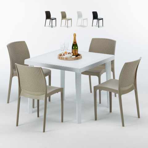 Love Set Made of a 90x90cm White Square Table and 4 Colourful BOHÈME Chairs