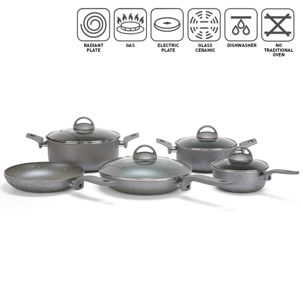 Cookware set non-stick 12-piece non-stick pans lids ladles Sfiziosa Stone