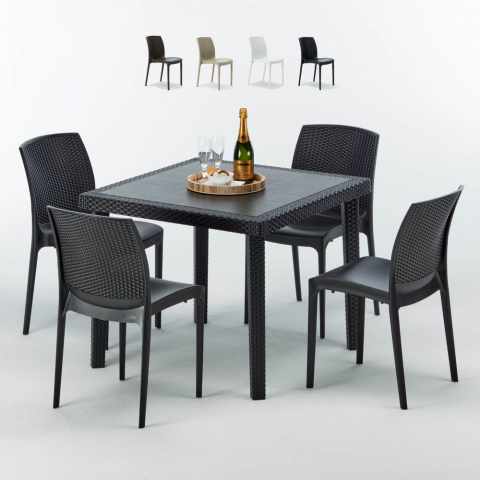 PASSION Set Made of a 90x90cm Black Square Table and 4 Colourful BOHÈME Chairs