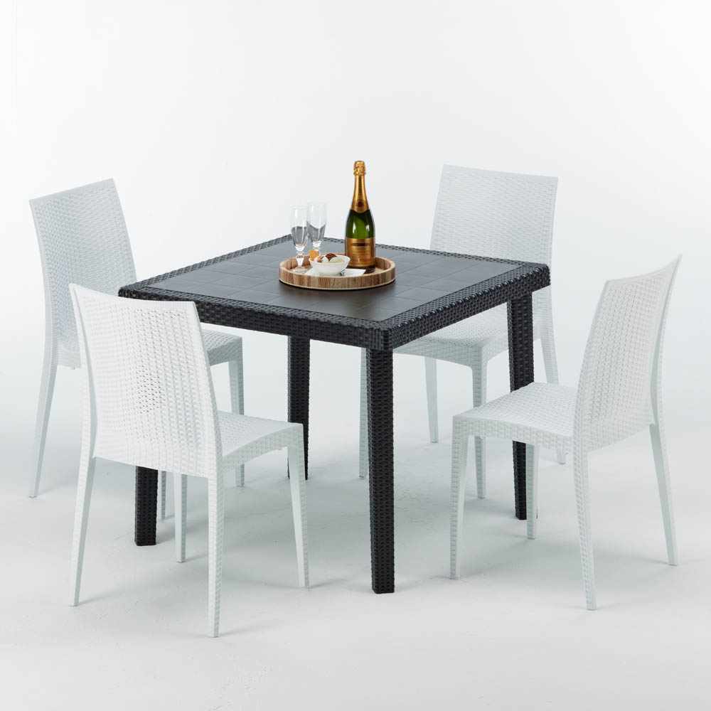 BISTROT PASSION Set Made Of A 90x90cm Black Square Table And 4 Colourful Bistrot Chairs