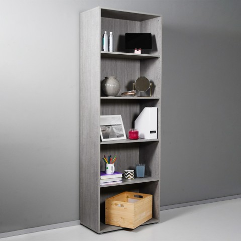 High grey office bookcase 5 compartments adjustable shelves Kbook 5GS Promotion