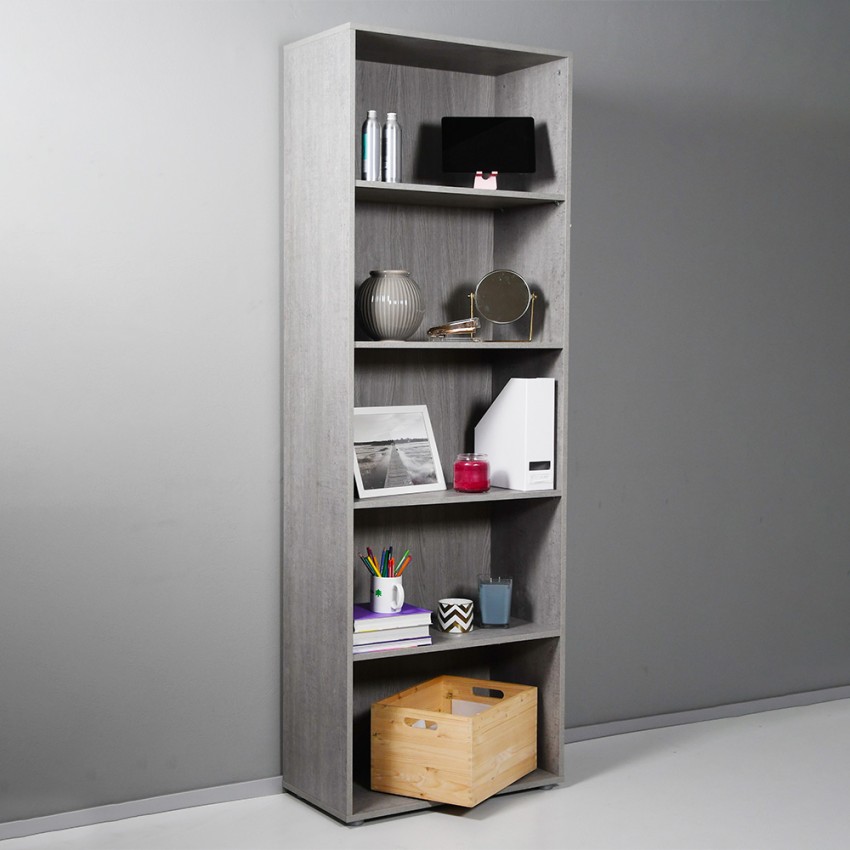 Tall Grey Bookshelf for Office or Living Room, 5 Compartments with Adjustable Shelves Kbook 5GS Promotion